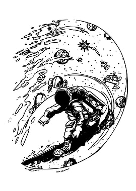 Astronaut Surfing in Space Illustration