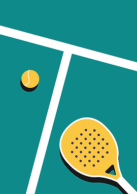 padel Court with Ball and Racket