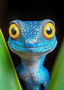 Blue Lizard with Yellow Eyes