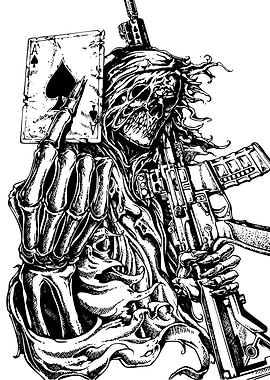 Skeleton with Ace of Spades and Rifle