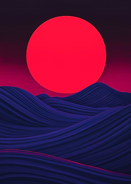 Red Sun Over Blue Waves