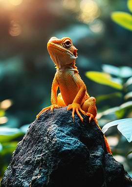 Orange Lizard on Rock
