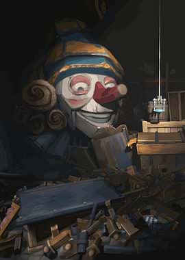 Creepy Clown Head in Dark Room