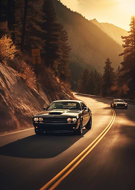 Muscle Car on Mountain Road