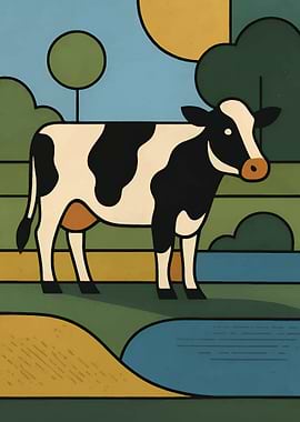 Stylized Cow in a Landscape