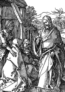 Christ Taking Leave from his Mother Albrecht Durer Engraving
