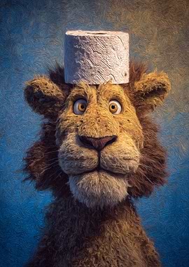 Lion with Toilet Paper Hat