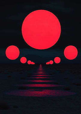 Red Spheres in Dark Landscape