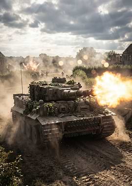 Tiger Tank firing in battle