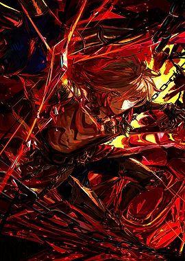 Anime Warrior in Fiery Red Armor