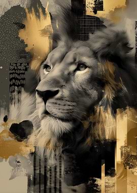 Abstract Black And Gold Lion