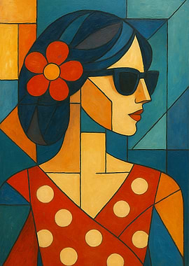 Abstract Woman with Sunglasses Painting
