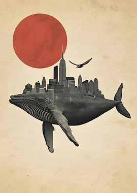 Whale Cityscape Surreal Art