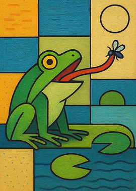 Frog catching fly painting