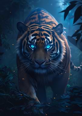 Dark Wood Collection: Tiger with Glowing Eyes in Jungle