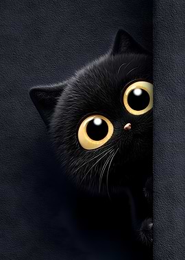 Peeking Black Cat with Big Eyes