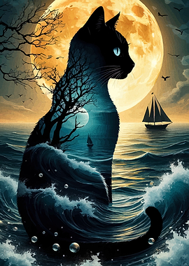 Cat Silhouette Seascape