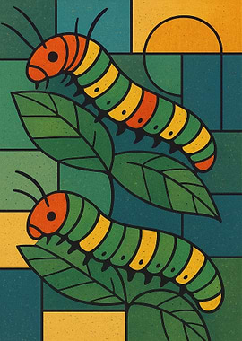 Caterpillars on Leaves Geometric Art