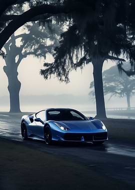 Ferrari on a Foggy Road