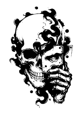 Skull with Playing Card Illustration
