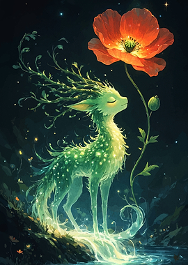 Enchanted Deer and Poppy Flower