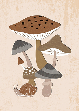 Mushroom and Snail Illustration