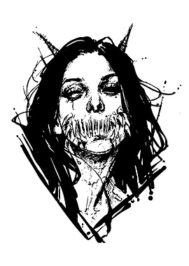 Demon Woman Black and White Art