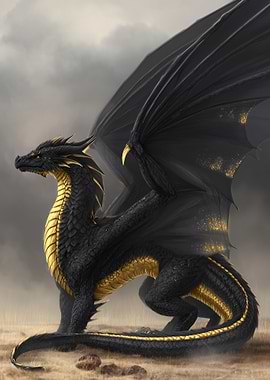 Black and Gold Dragon Illustration