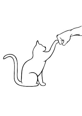 Cat and Hand Line Art