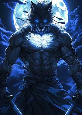Werewolf Samurai Under Moonlight