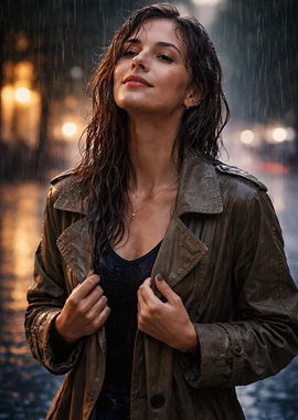 Woman in Trench Coat in Rain