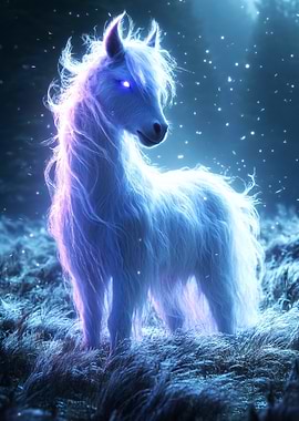 Ethereal Glowing Horse in Night Landscape