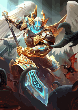 Armored Angel Warrior with Glowing Weapon