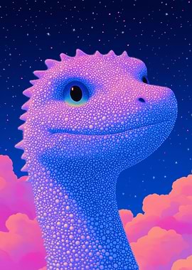 Cute Blue and Pink Dinosaur Portrait