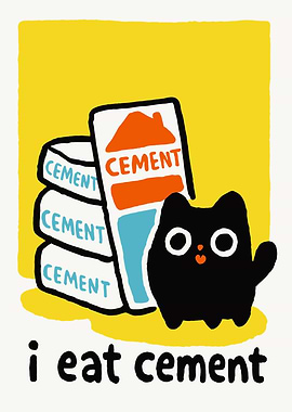 Cat eating cement cartoon art