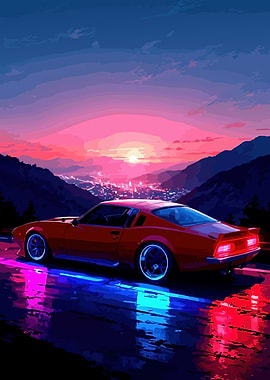 Retro Car at Sunset