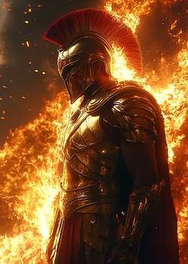 Spartan Warrior in Flames