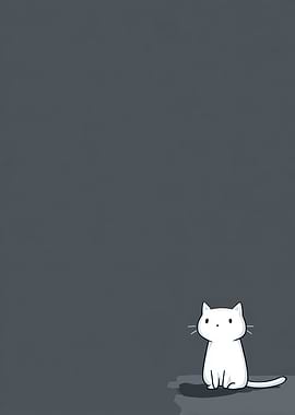 Minimalist White Cat on Gray Background