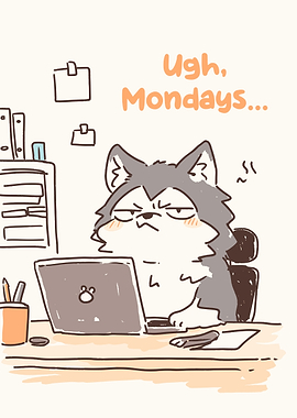 Ugh, Mondays... Cartoon Dog at Desk