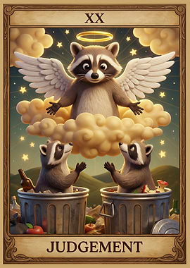 Raccoon Judgement Tarot Card