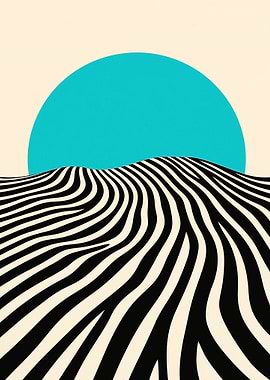 Abstract Striped Landscape with Blue Sun