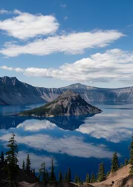 Crater Lake Landscape with Wizard Island