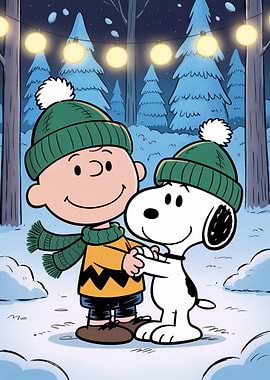 Charlie Brown and Snoopy Winter Scene