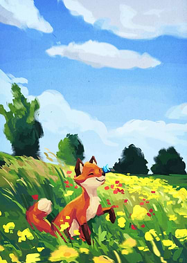 Fox in a Flower Field
