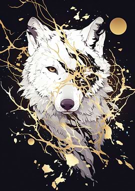 White Wolf with Golden Accents
