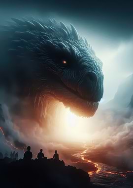 Giant Dragon Overlooking Lava River