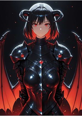Anime Demon Girl in Black Armor