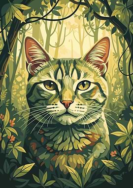 Cat in the Jungle Illustration