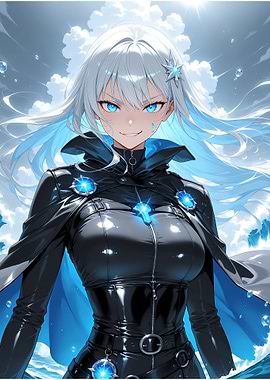 Anime Girl with White Hair and Blue