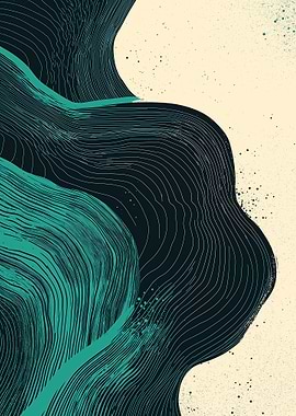 Abstract Teal and Black Line Art